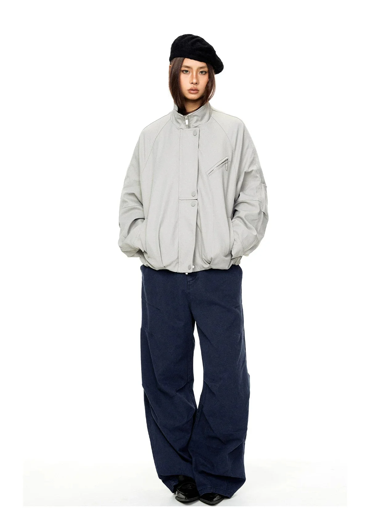Stand Collar Concealed Placket Jacket - Image 6