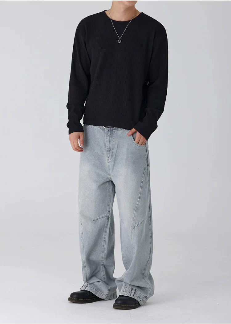 Minimalist Waffle Knit Long Sleeve T-Shirt - Image 5