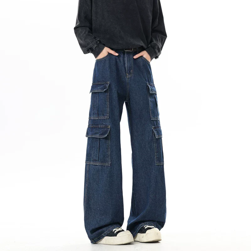 Multi-Pocket Wide-Leg Cargo Denim Pants - Image 3