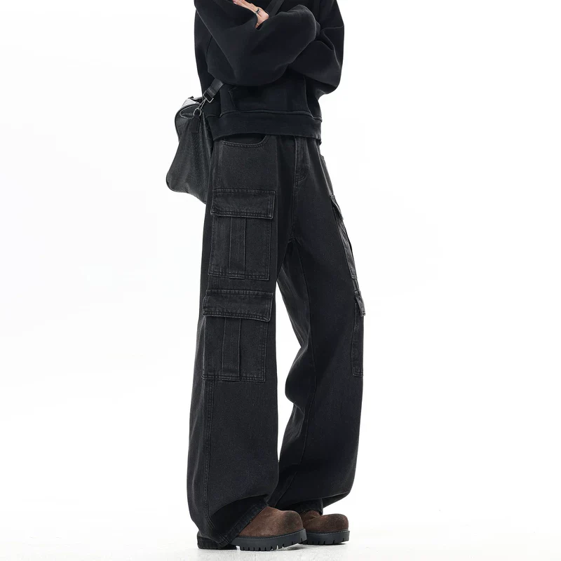 Multi-Pocket Wide-Leg Cargo Denim Pants - Image 4