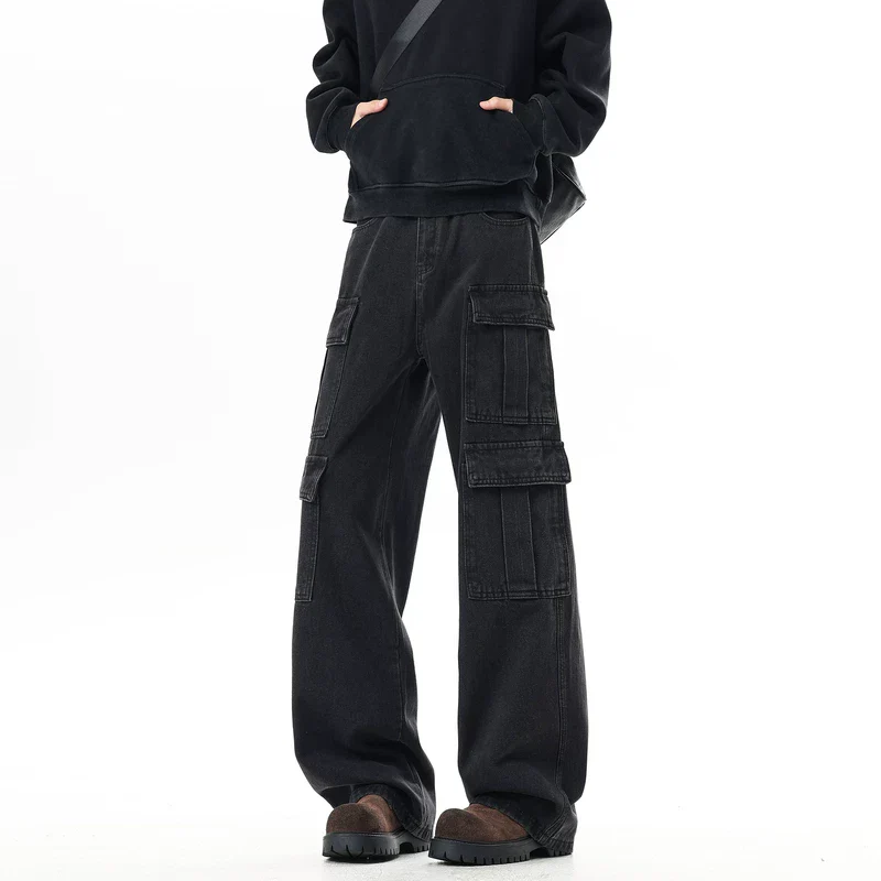 Multi-Pocket Wide-Leg Cargo Denim Pants - Image 5