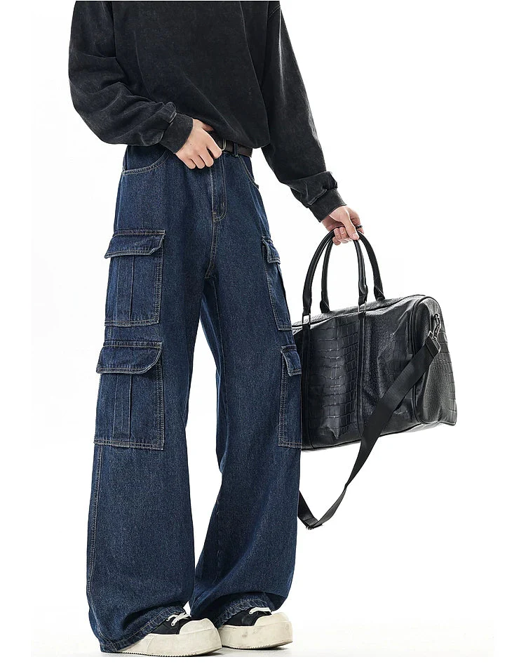 Multi-Pocket Wide-Leg Cargo Denim Pants - Image 6