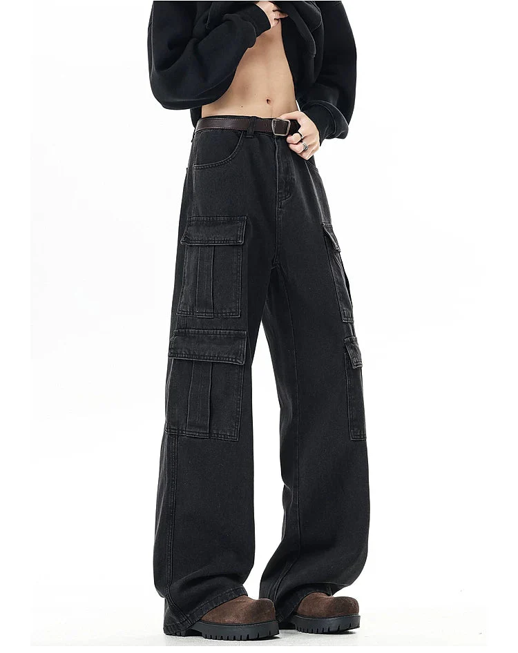 Multi-Pocket Wide-Leg Cargo Denim Pants - Image 7