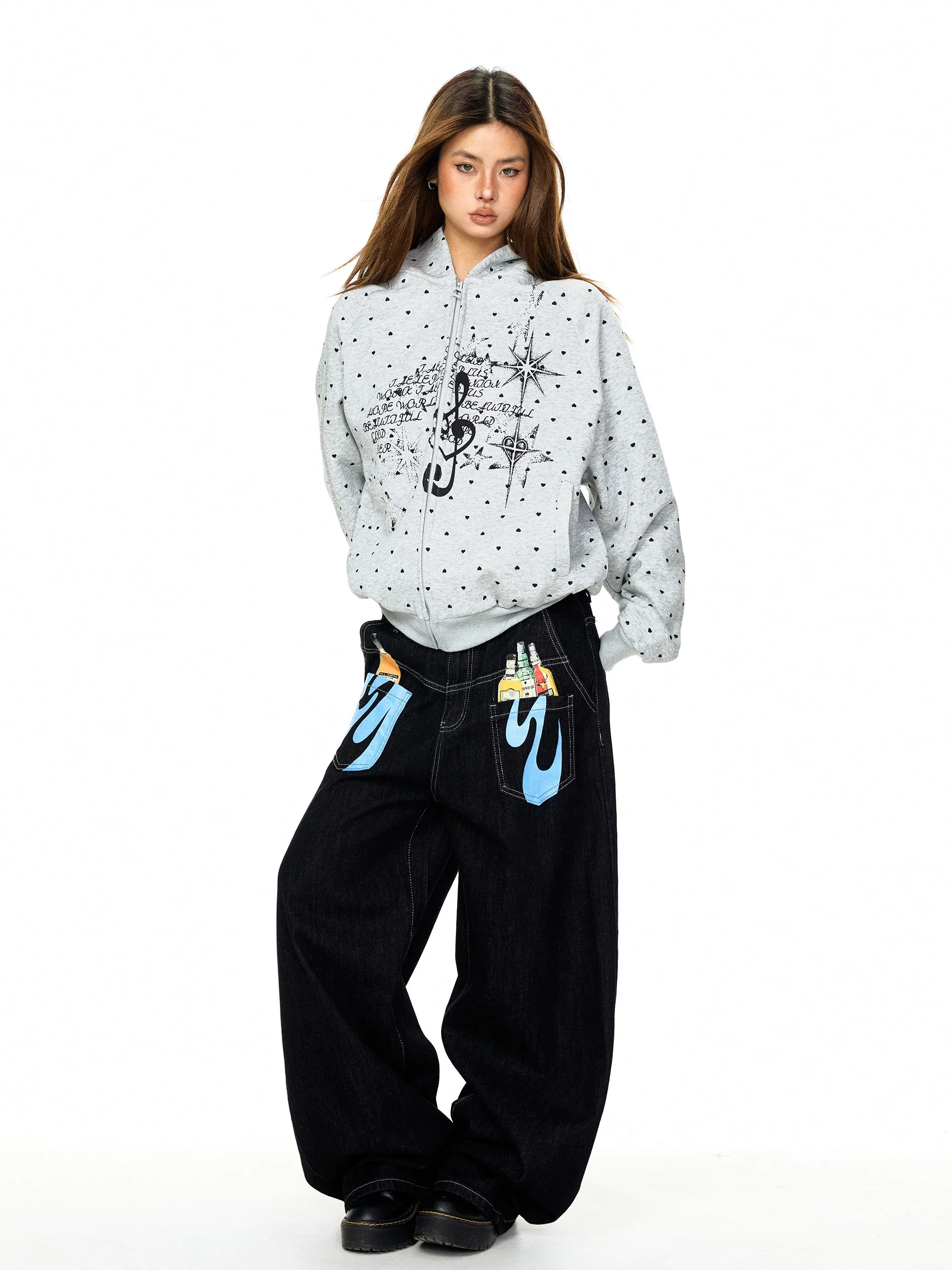 Musical Note Print Polka Dot Hoodie - Image 7