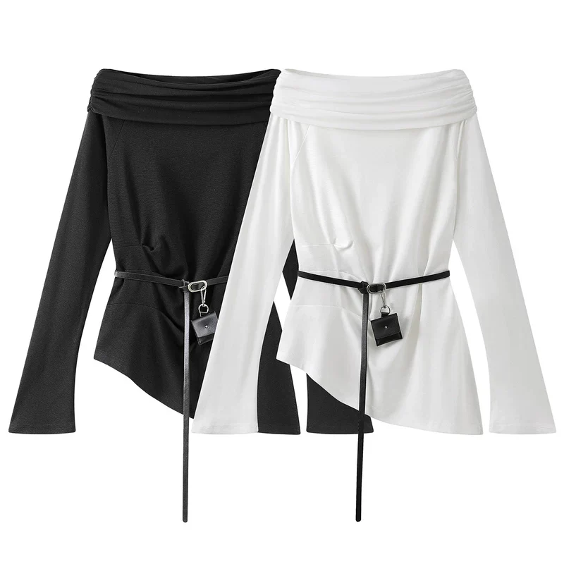 Off-Shoulder Asymmetrical Belted Top