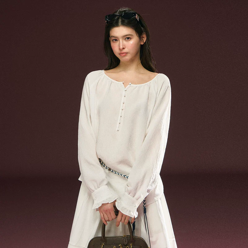 Off-Shoulder Button Front Pullover - Image 4