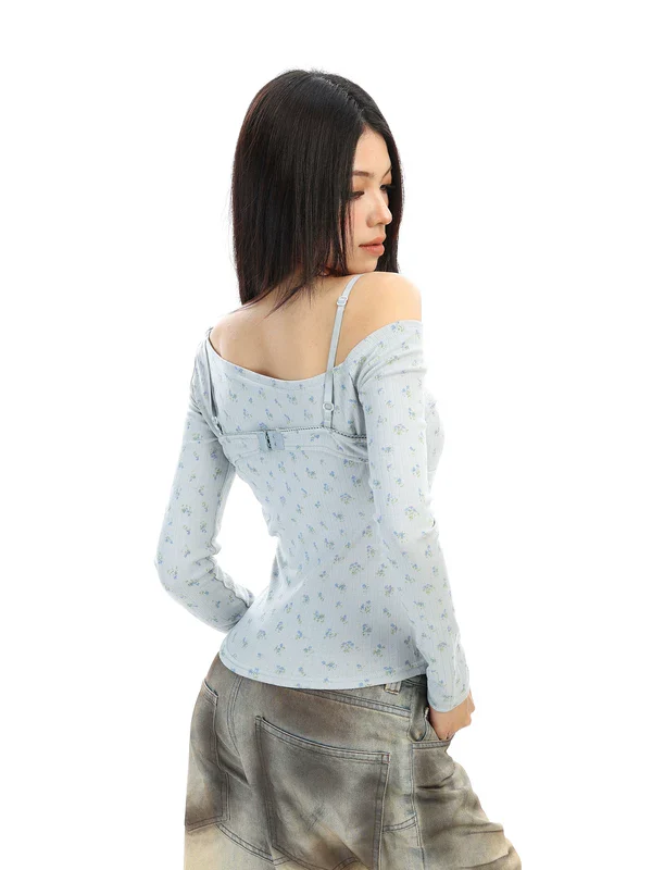 Off-Shoulder Cutout Floral Long Sleeve Top - Image 5