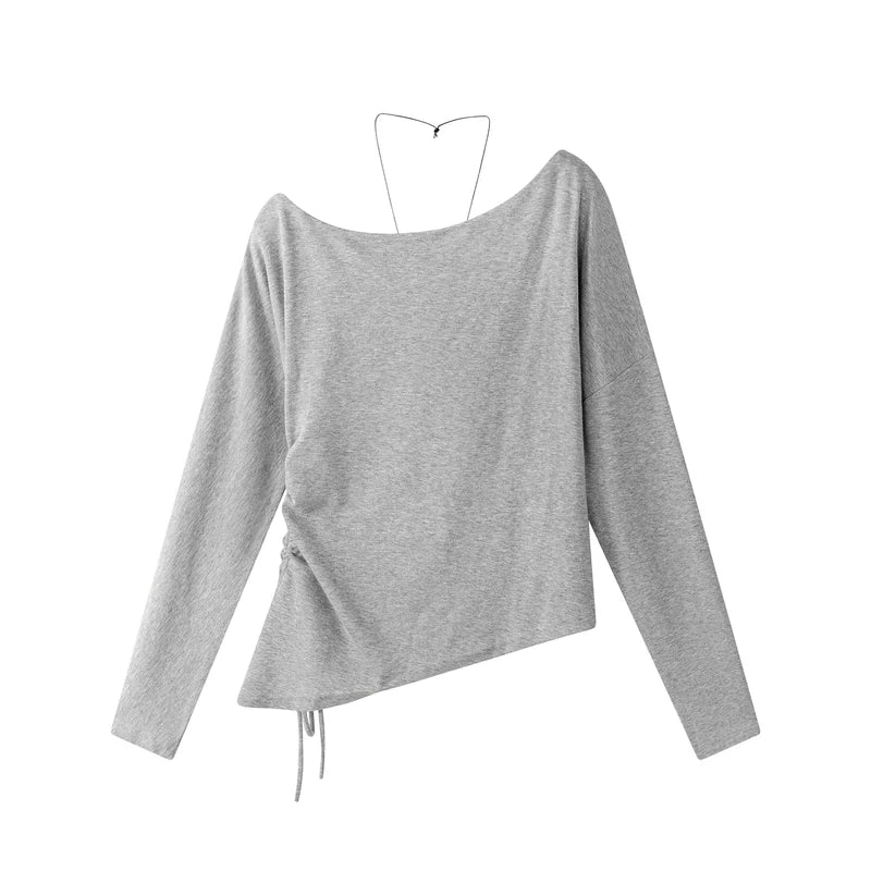 Off-Shoulder Drawstring Hem Top - Image 5