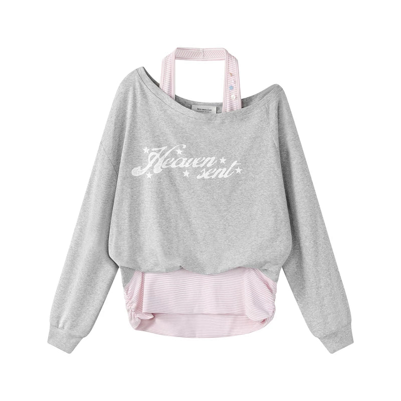 Off-Shoulder Faux Layered Sweatshirt