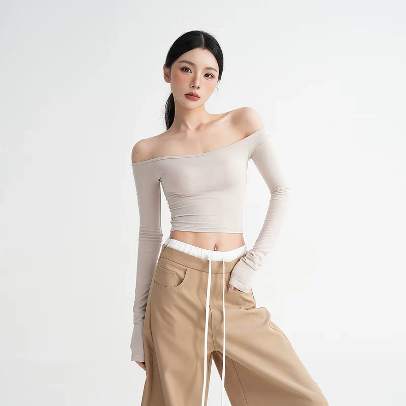 Off-Shoulder Long Sleeve Crop Top - Image 7