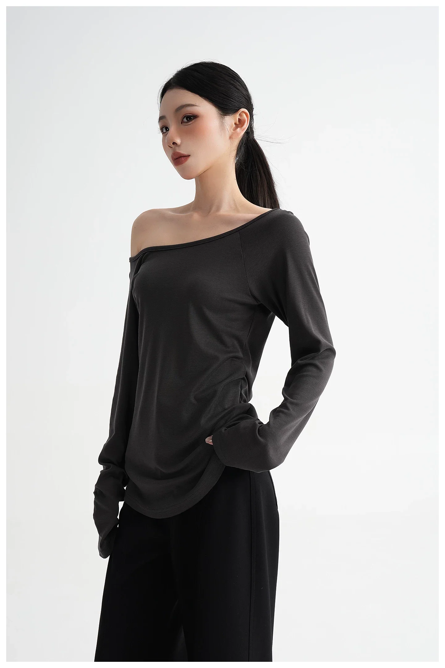Off-Shoulder Lyocell Long-Sleeve T-Shirt - Image 10