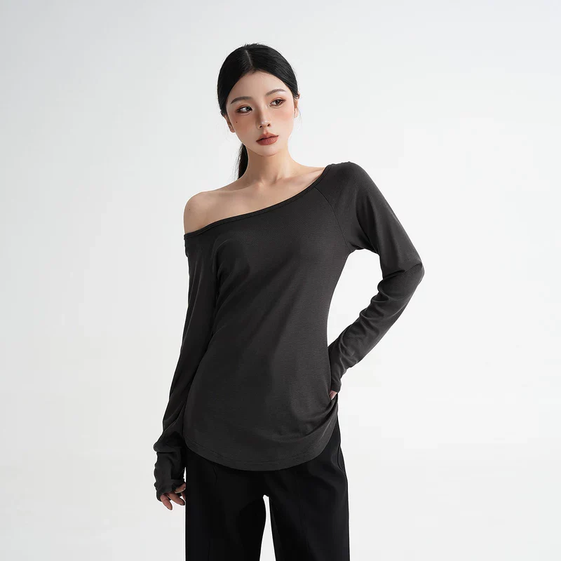 Off-Shoulder Lyocell Long-Sleeve T-Shirt - Image 4