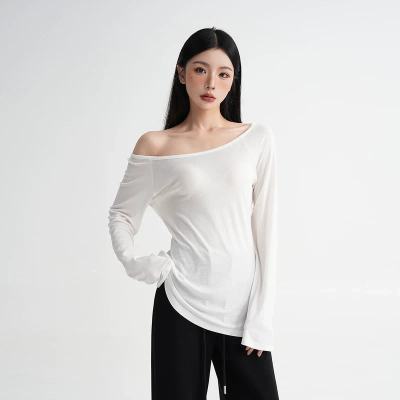 Off-Shoulder Lyocell Long-Sleeve T-Shirt - Image 6
