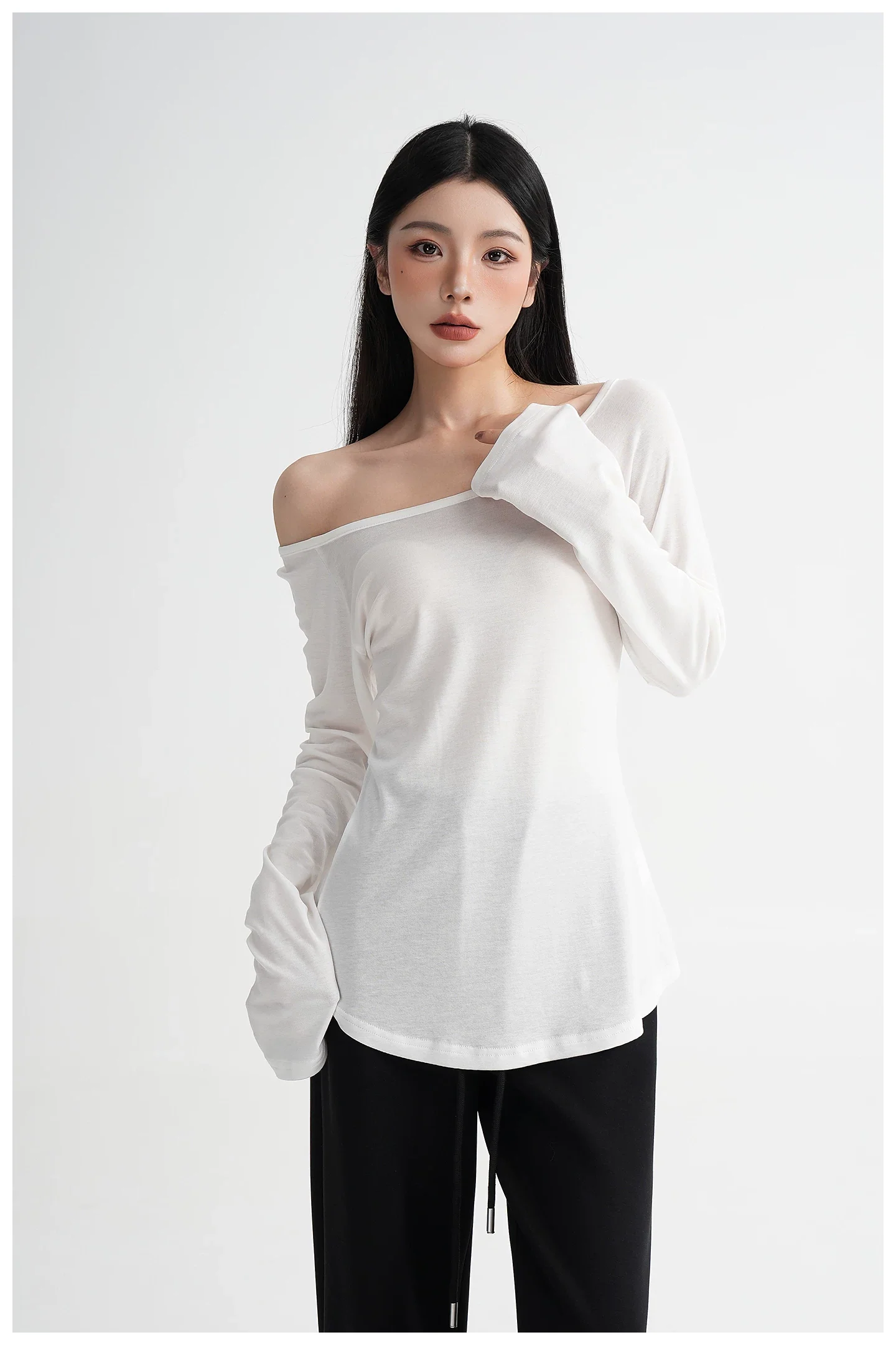 Off-Shoulder Lyocell Long-Sleeve T-Shirt - Image 7