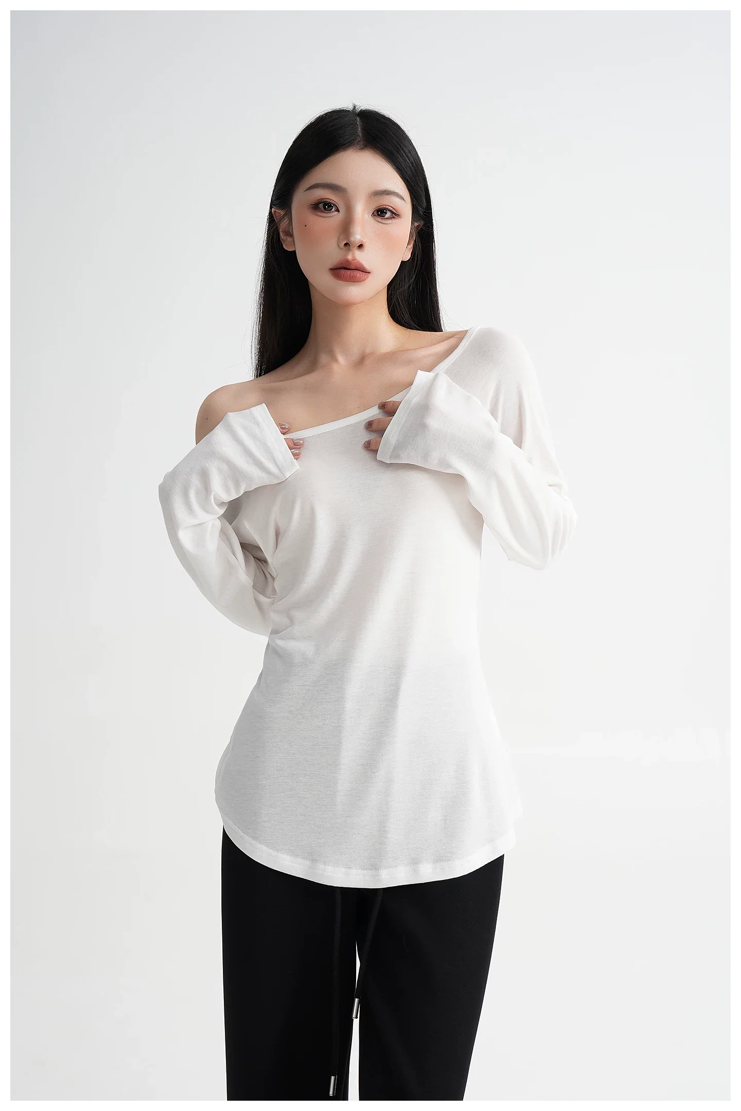 Off-Shoulder Lyocell Long-Sleeve T-Shirt - Image 8
