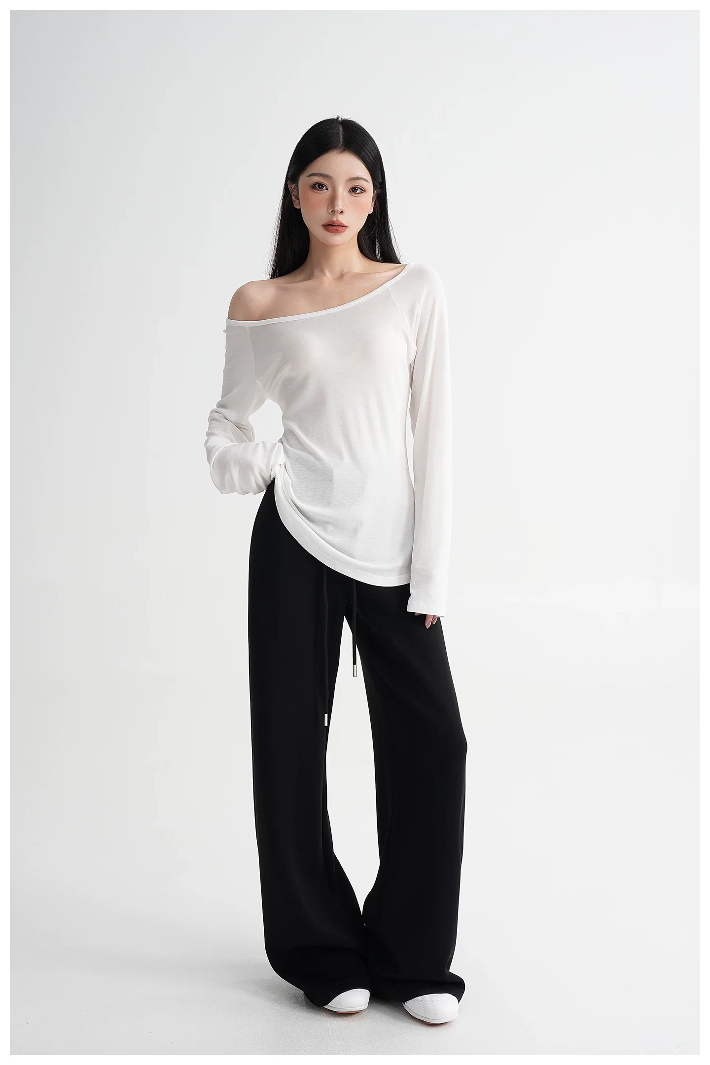 Off-Shoulder Lyocell Long-Sleeve T-Shirt - Image 9