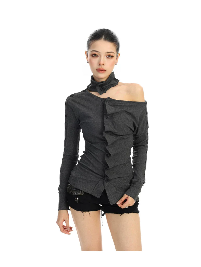 Off-Shoulder Pleated Long-Sleeve Pullover - Image 8