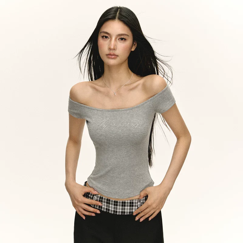 Off-Shoulder Rhinestone Lettering Top - Image 6
