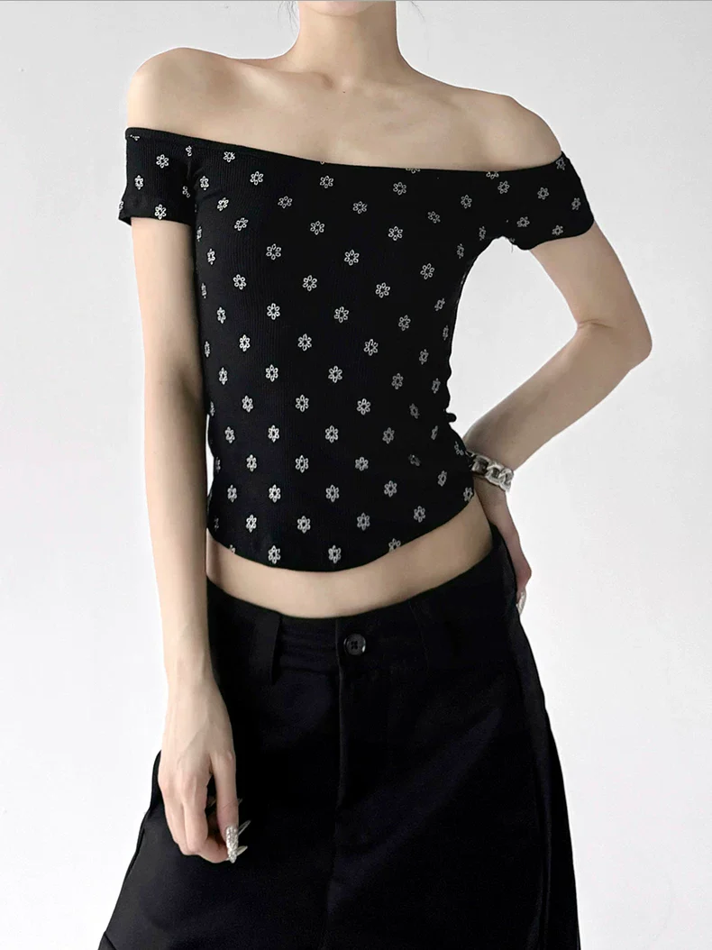 Off-Shoulder Ribbed Short Sleeve T-Shirt - Image 8