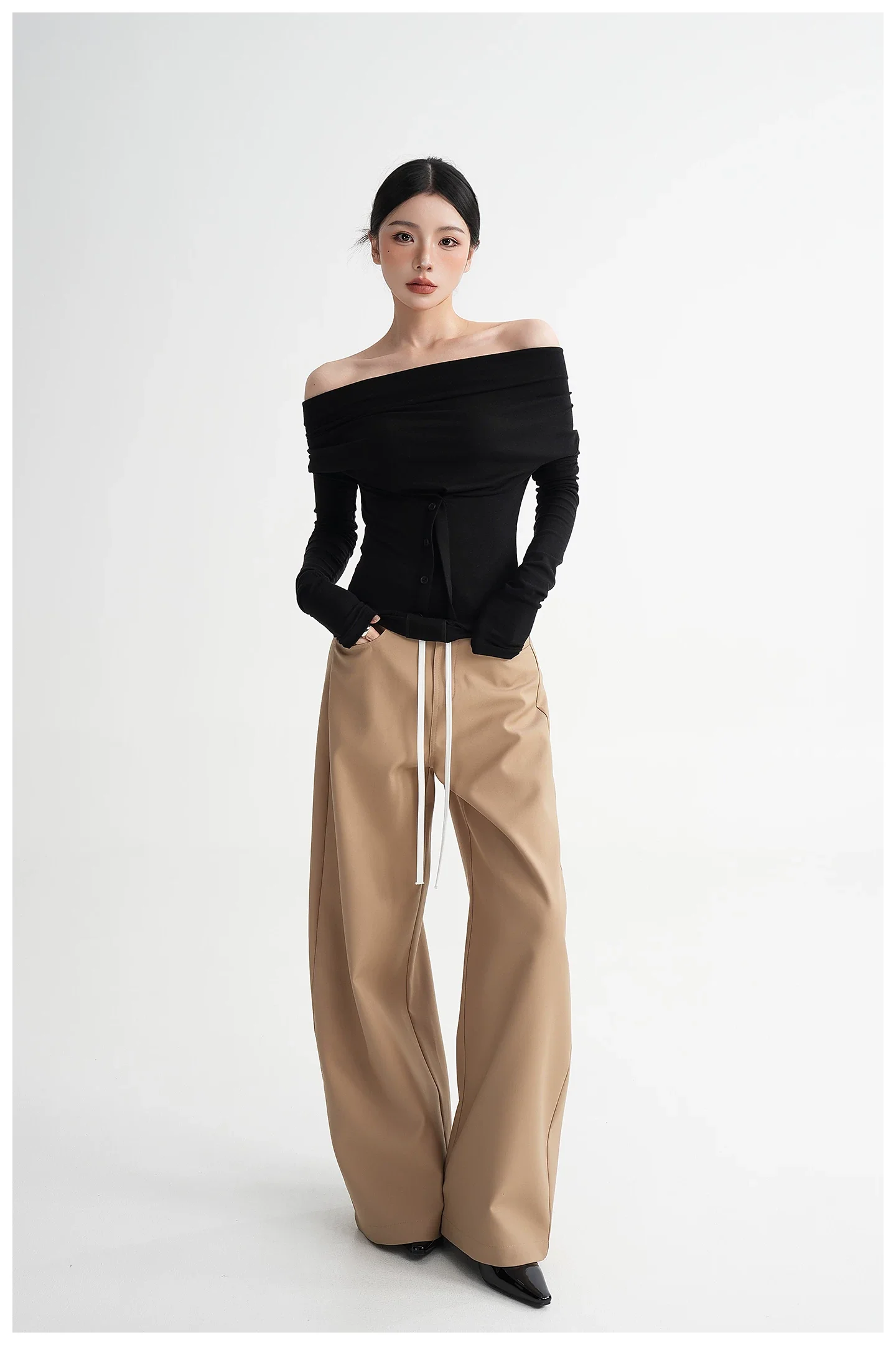Off-Shoulder Slim Fit Long Sleeve Top - Image 8