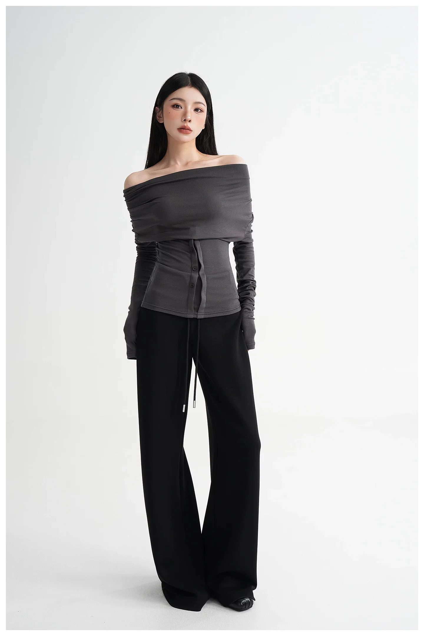 Off-Shoulder Slim Fit Long Sleeve Top - Image 9