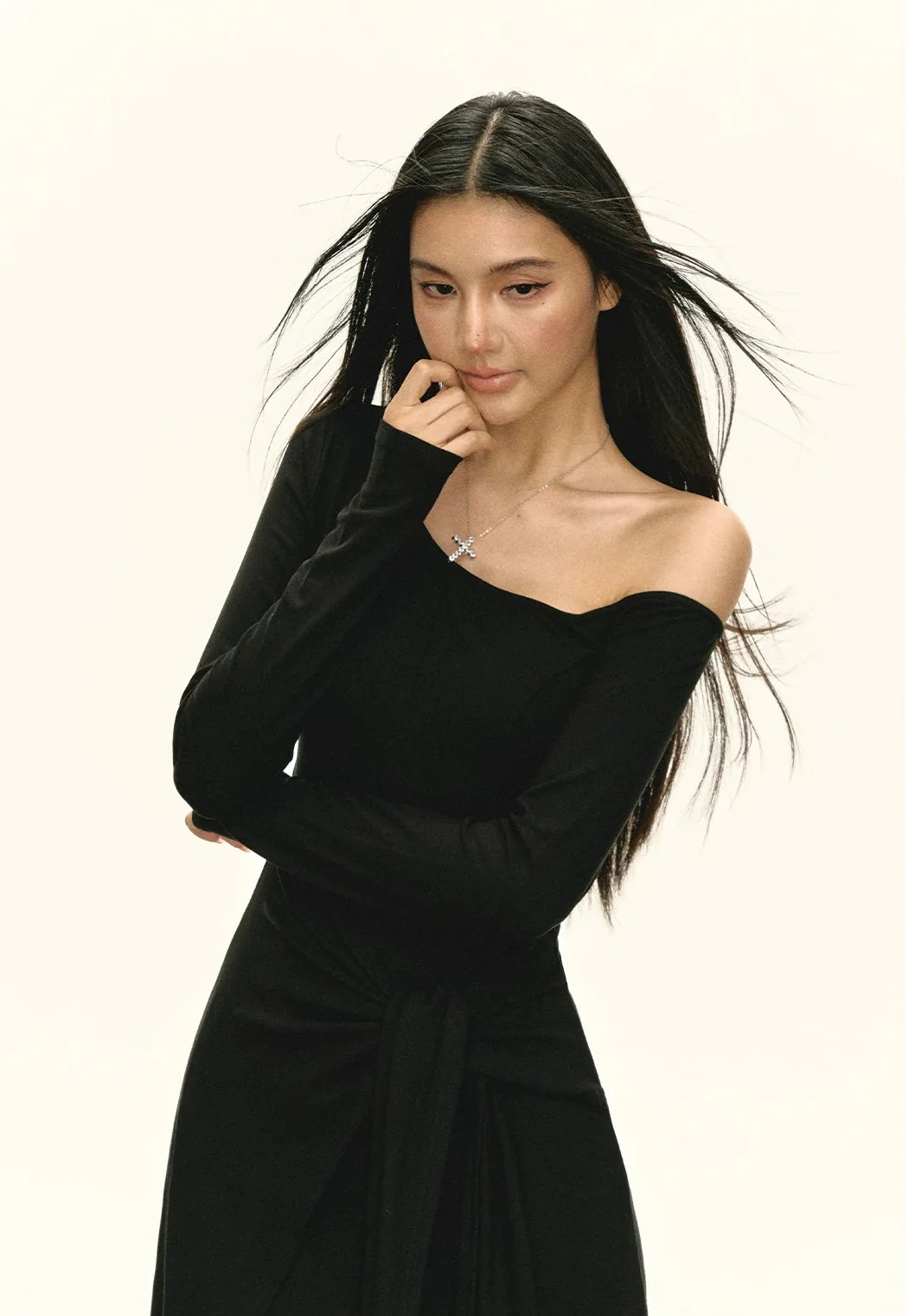 One Shoulder Long Sleeve Maxi Dress - Image 3