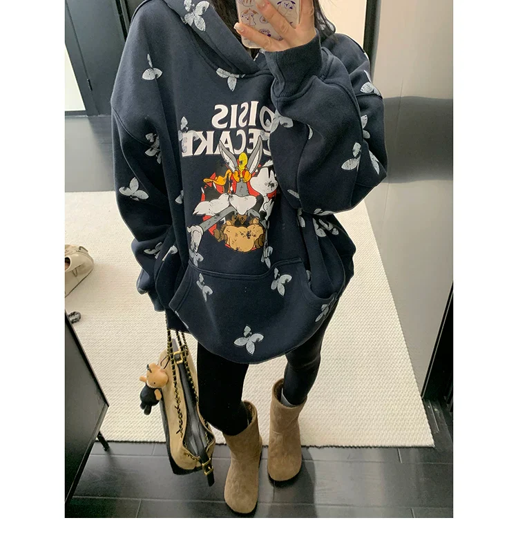 Oversized Cartoon Graphic Hooded Sweatshirt - Image 7