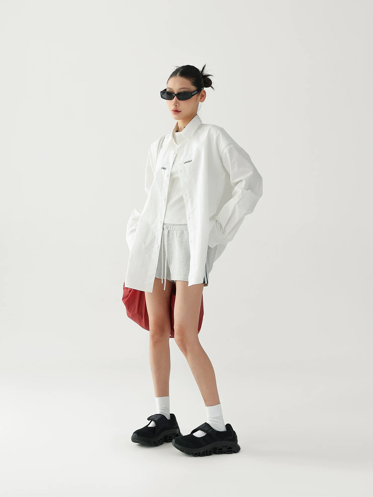 Oversized Cotton Letter Print Long Sleeve Shirt - Image 2