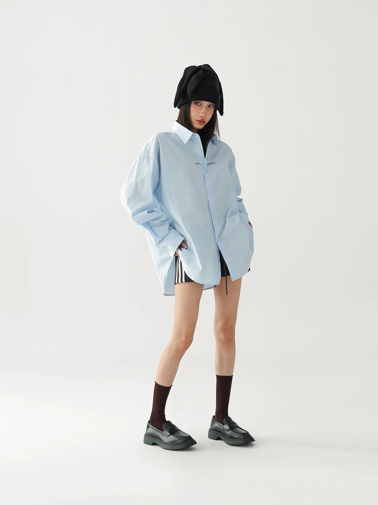 Oversized Cotton Letter Print Long Sleeve Shirt - Image 5