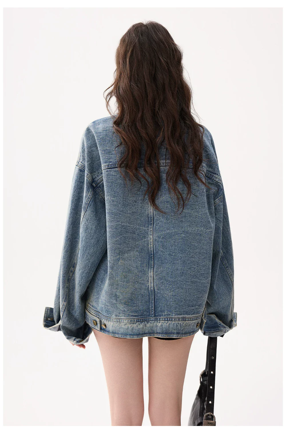 Leather Collar Oversized Denim Jacket - Image 5