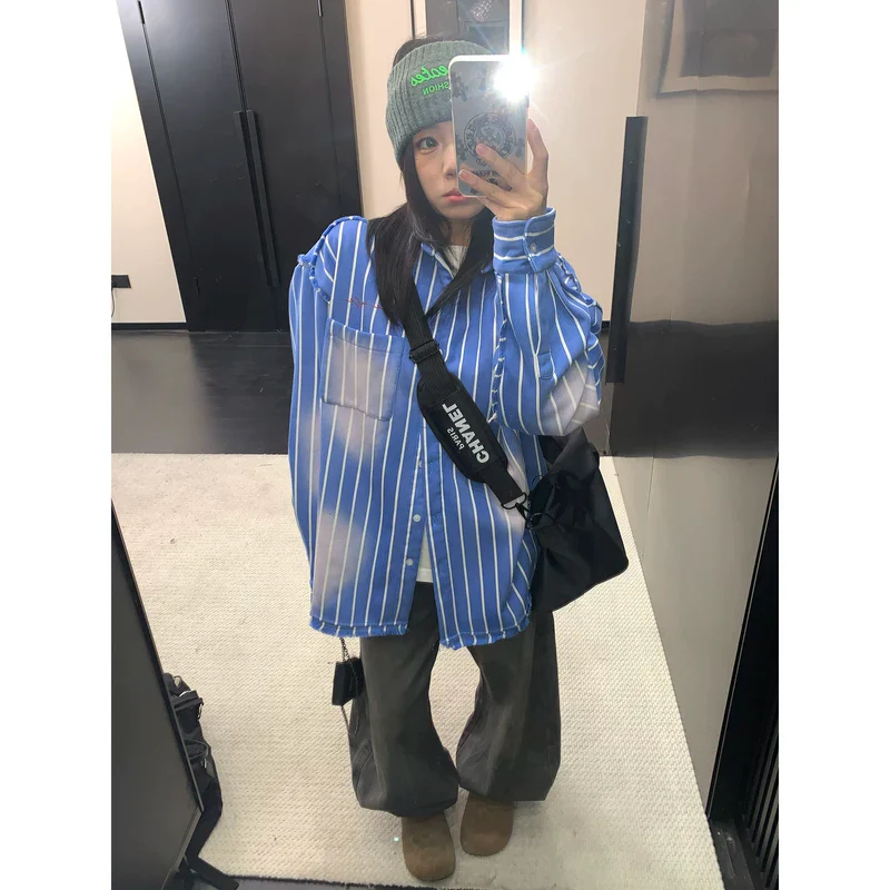 Oversized Distressed Striped Jacket - Image 3