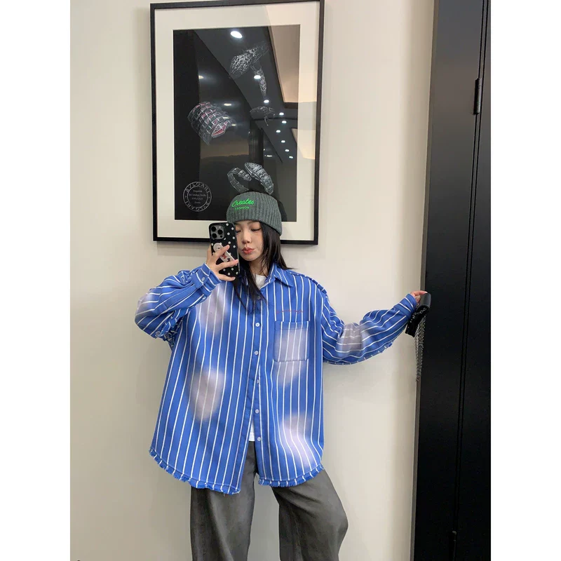 Oversized Distressed Striped Jacket - Image 4