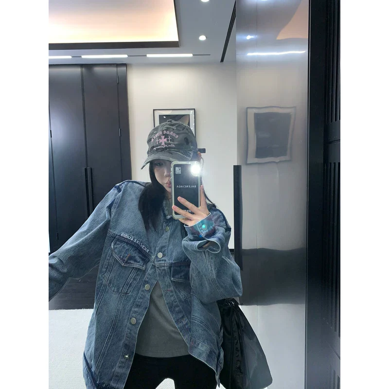 Oversized Distressed Washed Denim Jacket - Image 2