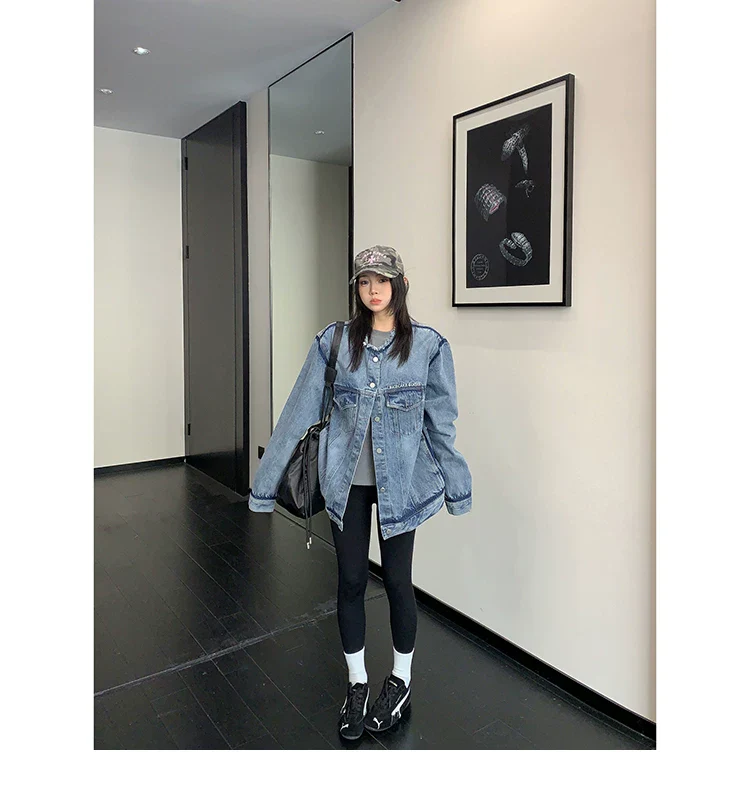 Oversized Distressed Washed Denim Jacket - Image 7