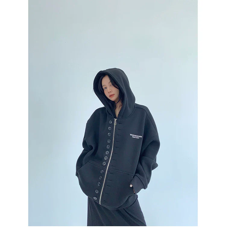 Oversized Double-Breasted Hooded Jacket - Image 6