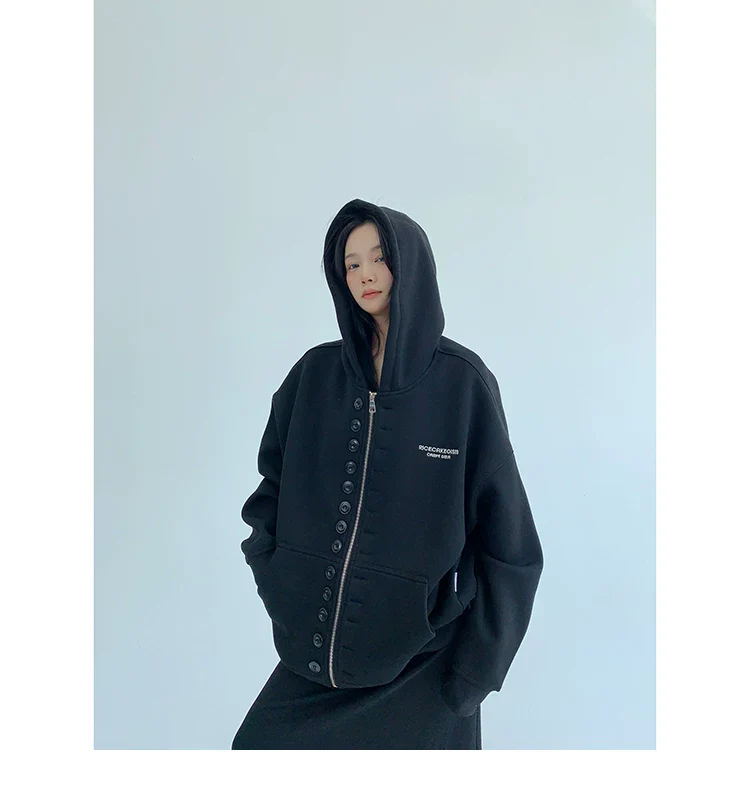 Oversized Double-Breasted Hooded Jacket - Image 8