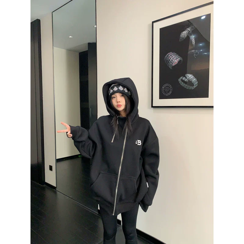 Oversized Double Zipper Hooded Jacket - Image 3