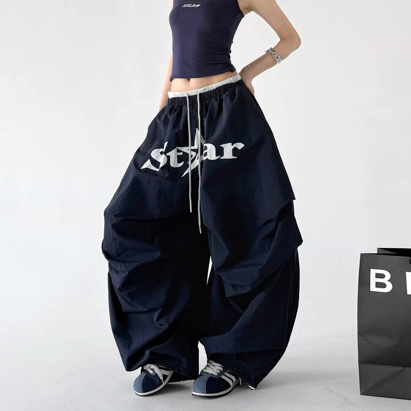 Oversized Drawstring Wide Leg Cargo Pants - Image 2
