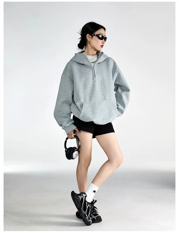 Oversized Half-Zip Hooded Sweatshirt - Image 11