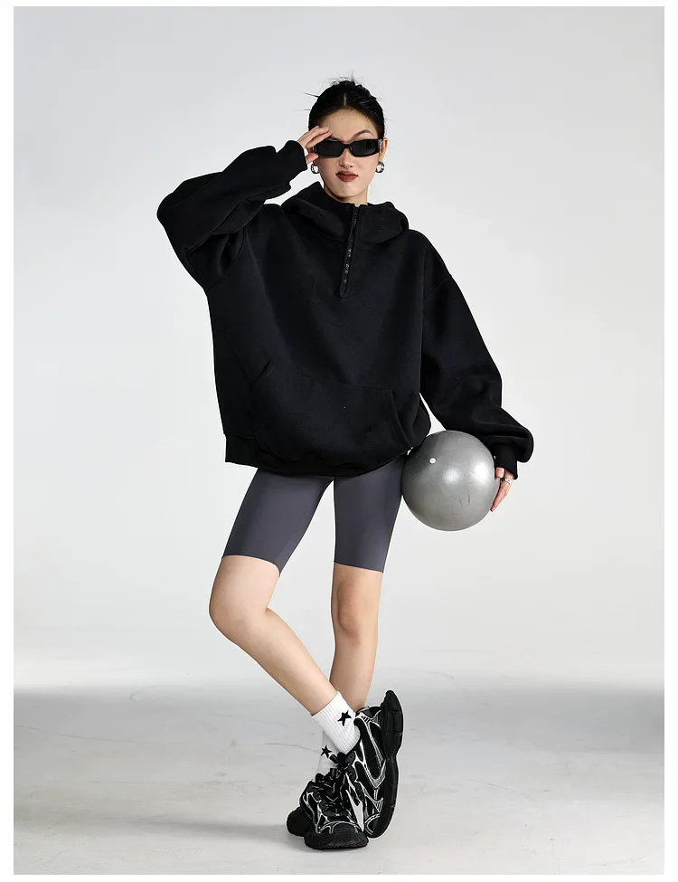 Oversized Half-Zip Hooded Sweatshirt - Image 13
