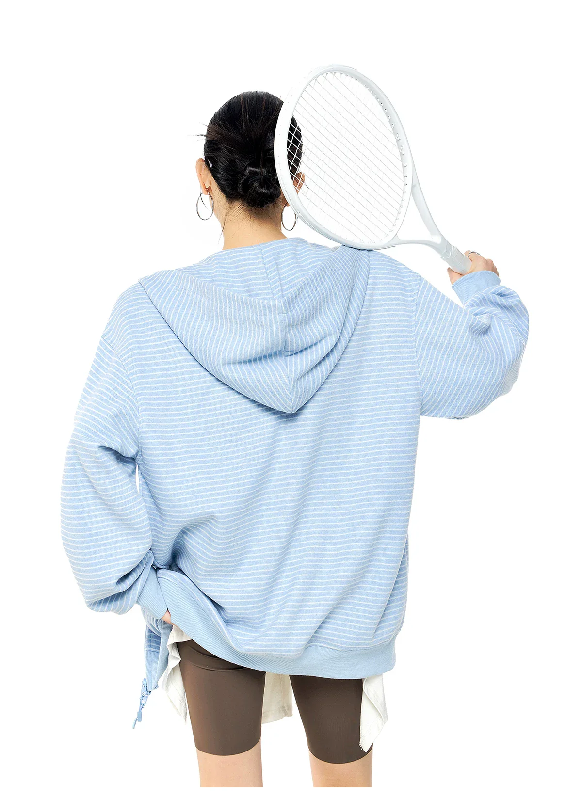 Oversized Hooded Striped Zip Sweatshirt - Image 8
