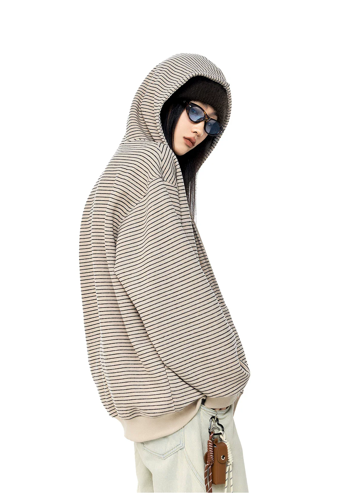 Oversized Hooded Striped Zip Sweatshirt - Image 9