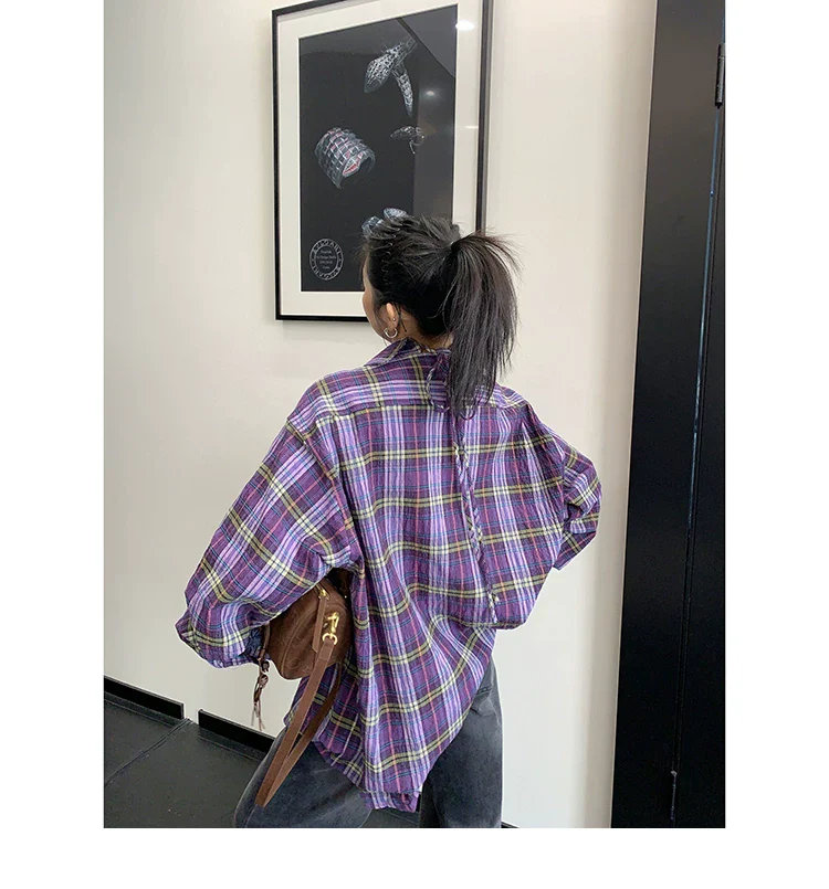 Oversized Plaid Button Down Shirt - Image 3