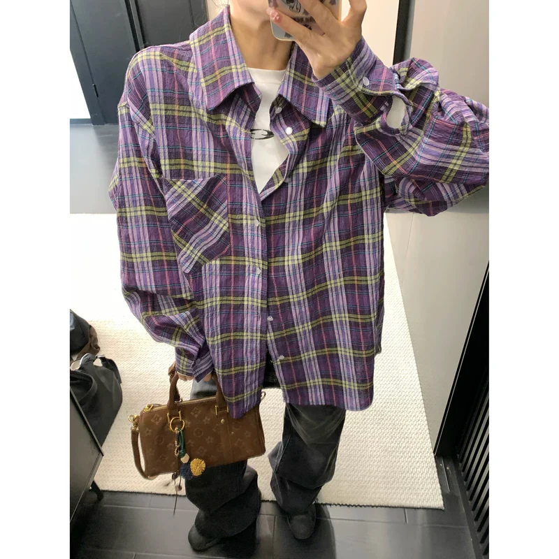 Oversized Plaid Button Down Shirt - Image 4