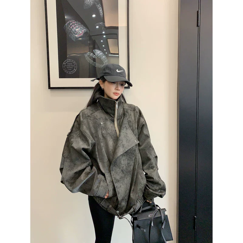 Oversized PU Leather Asymmetrical Coat - Image 6