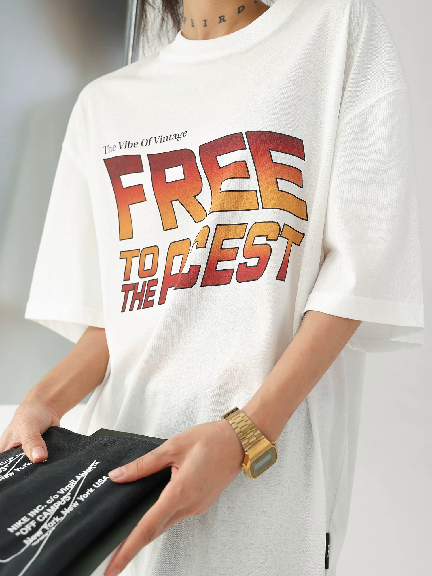 Oversized Retro Letter Print T-Shirt - Image 5