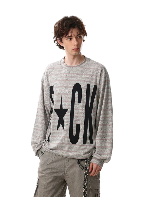Oversized Striped Graphic Long-Sleeve Pullover - Image 2