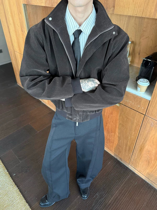 Oversized Textured Zip-Up Lapel Jacket