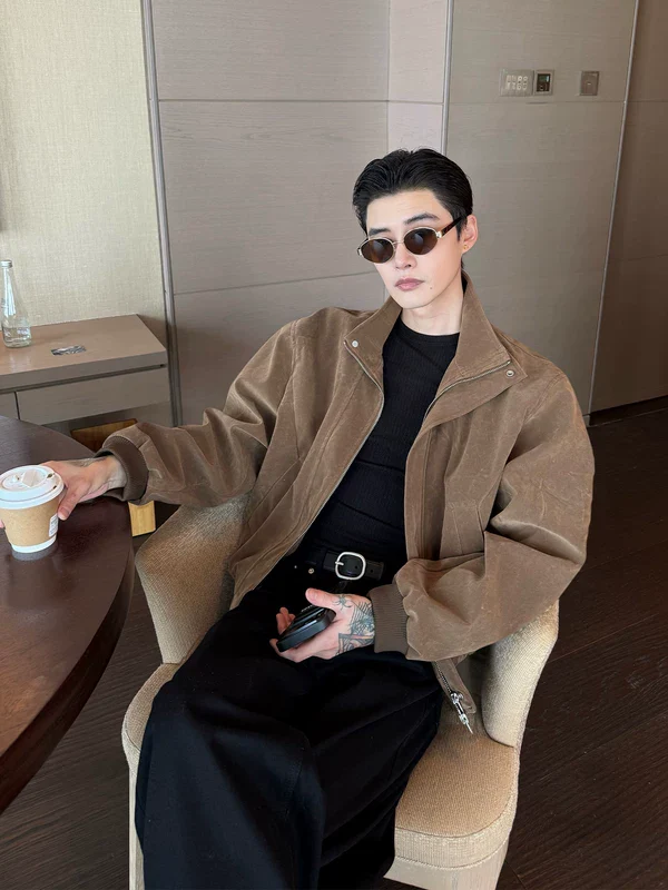 Oversized Textured Zip-Up Lapel Jacket - Image 2