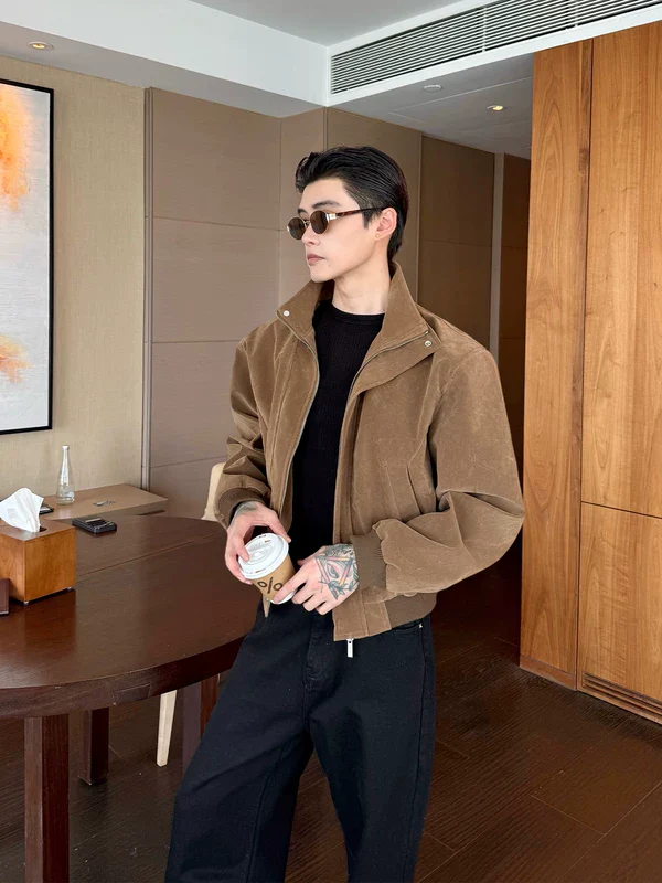 Oversized Textured Zip-Up Lapel Jacket - Image 4